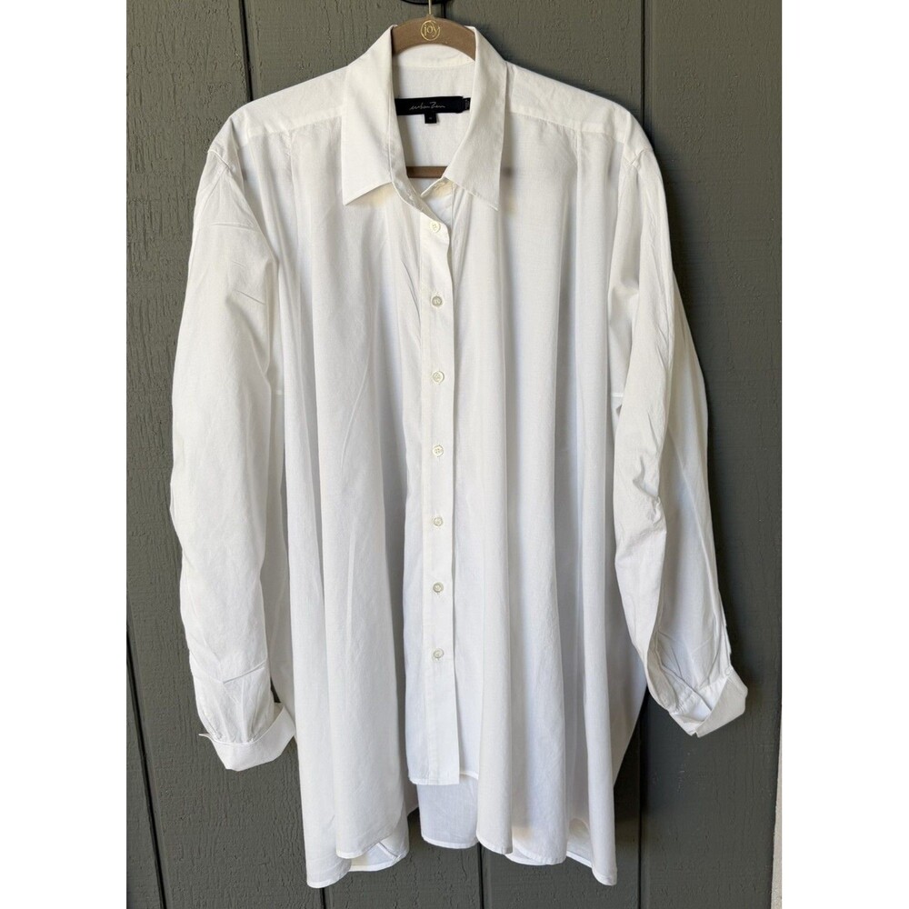 Urban Zen Oversized Boyfriend Shirt Blouse Womens M/L White Cotton Long Sleeve